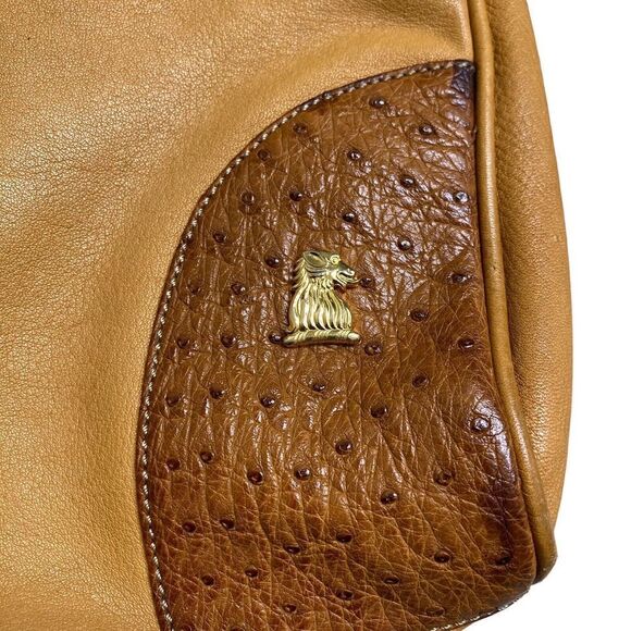 Mark Cross Vintage Clutch Bag Purse Beige Leather Ostrich Trim Dust Bag - Picture 3 of 7